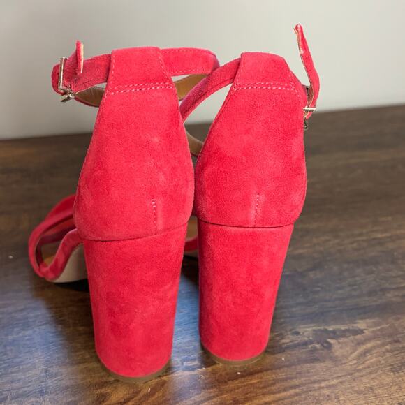 J, McLaughlin Bright Pink Suede Block Heel Sandal - size 7.5M - Picture 6 of 8